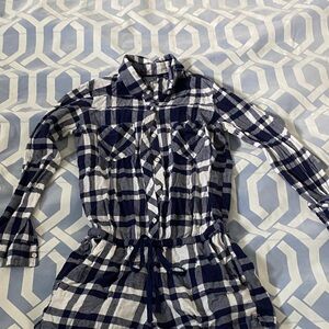Blue and White Plaid Shirt Dress